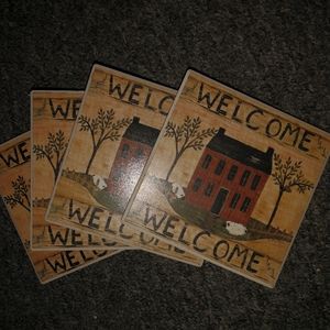 Farm house, Country Cottage decor, Rustic. Welcome CERAMIC COASTERS